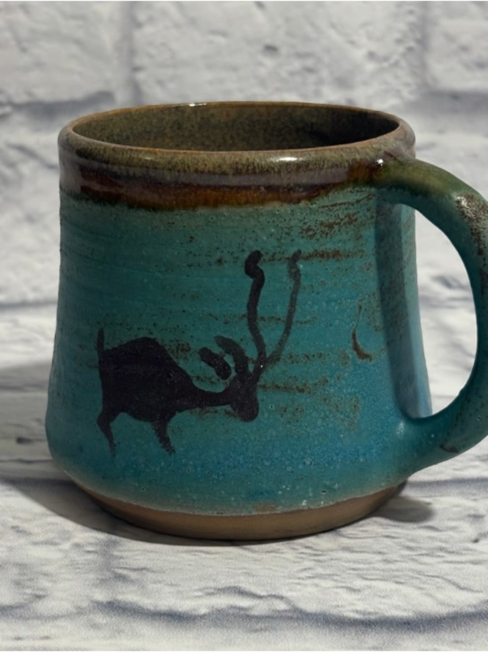 Turquoise Ceramic Mug with Deer Silhouette